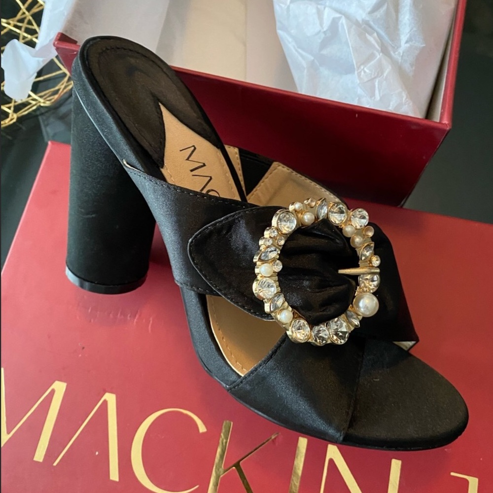 Gorgeous Rhinestone & Black Satin Slip On Heels! - Picture 6 of 7